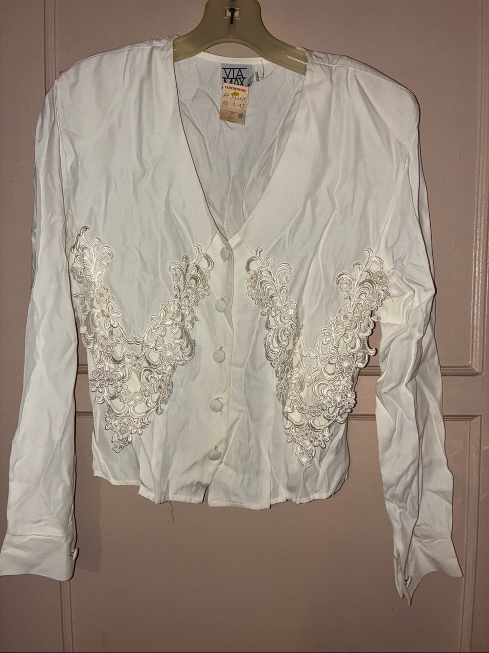 NEW Vintage 90’s VIA MAX Bridal White Lace Boho Victorian Blouse SZ L